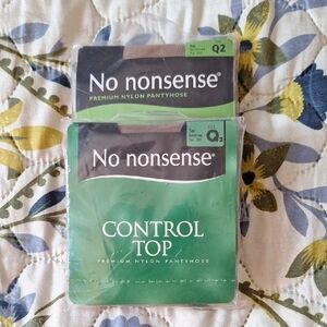 2 Pairs No Nonsense Control Top Pantyhose Tan Reinforced Toe 333 Size Q2
